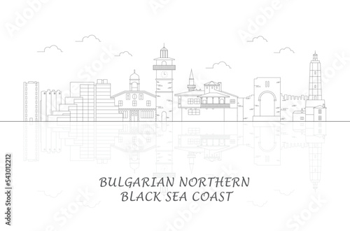 Outline Skyline panorama of Bulgarian northern Black sea coast  - vector illustration
