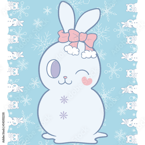 Snowman in the shape of a rabbit and cat