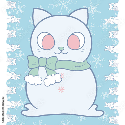 Snowman in the shape of a cat and a rabbit