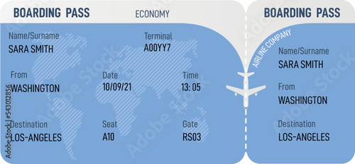 Boarding pass template. Air travel ticket layout