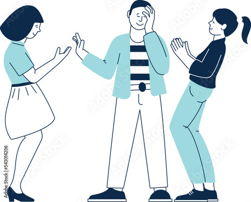 People laughing together. Friends meeting. Happy man and women
