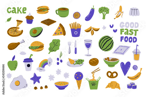 Vector fast food collection. Stylish flat illustration set for design