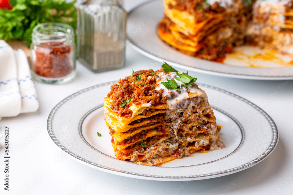 Turkish Food Kayseri Yaglama with Minced Meat, Yogurt and Tomato Paste Turkish Food Kayseri Yaglama with Minced Meat, Yogurt and Tomato Paste