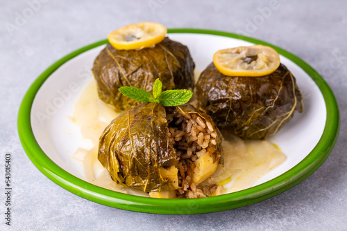 Traditional Turkish food; stuffed artichokes, stuffed artichokes. Turkish name; enginar canaginda sarma - dolma photo