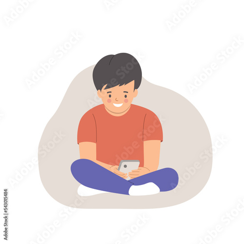 Child with gadget. Boy using smartphone isolated. Vector flat cartoon style  illustration