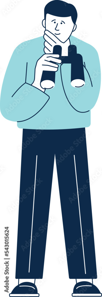 Man holding binoculars. Person looking into future horizon