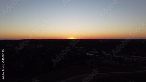 Drone lands over McLennan Park at sunset in Kitchener photo