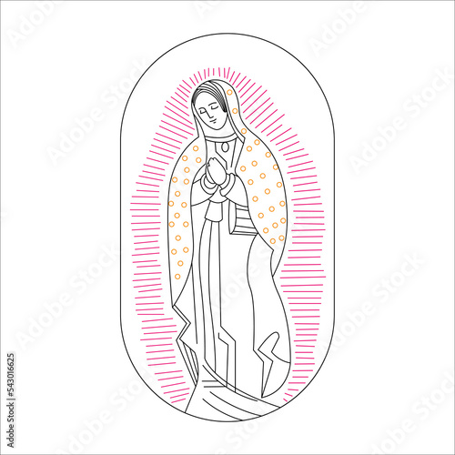 virgen de guadalupe line art drawing vector