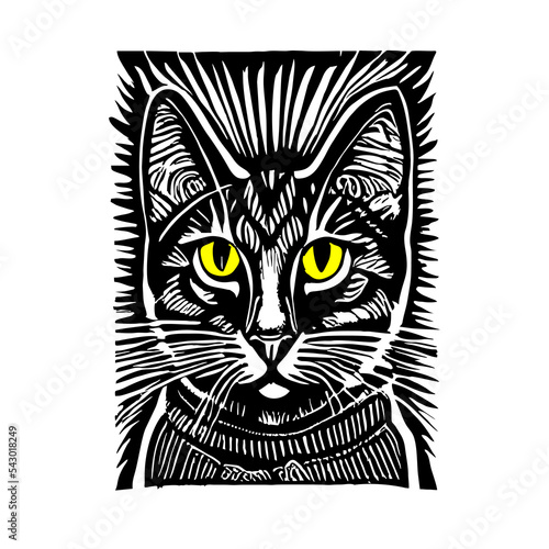 Cute cat colorful cute screen printing effect riso print effect vector illustration. close-up cat pictures, pictures of the most beautiful cat. copyspace