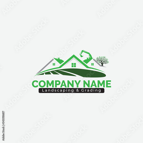 landscaping and grading house roof construction elements vector logo