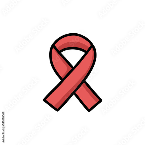 Uterine or endometrial cancer awareness ribbon doodle icon, vector color line illustration