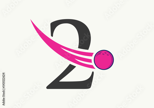 Letter 2 Bowling Logo. Bowling Ball Symbol With Moving Ball Vector Template