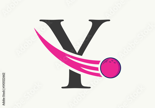 Letter Y Bowling Logo. Bowling Ball Symbol With Moving Ball Vector Template