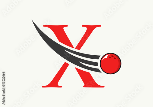 Letter X Bowling Logo. Bowling Ball Symbol With Moving Ball Vector Template