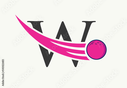 Letter W Bowling Logo. Bowling Ball Symbol With Moving Ball Vector Template