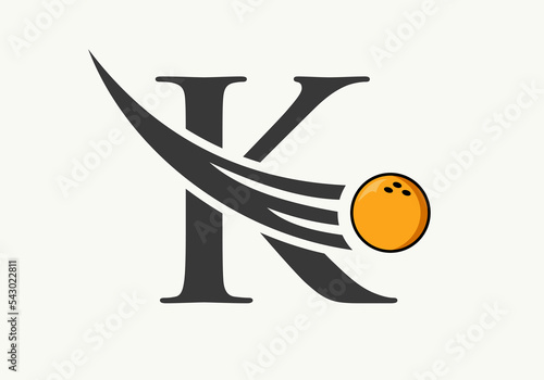 Letter K Bowling Logo. Bowling Ball Symbol With Moving Ball Vector Template