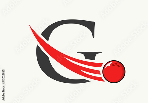Letter G Bowling Logo. Bowling Ball Symbol With Moving Ball Vector Template