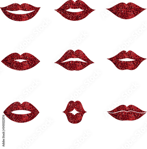 Red female glossy lips collection of various emotions. kiss ,smile, beauty , etc.
