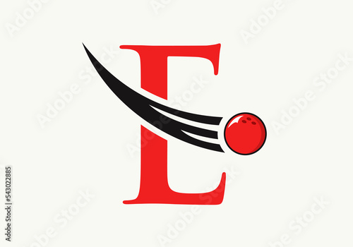 Letter E Bowling Logo. Bowling Ball Symbol With Moving Ball Vector Template