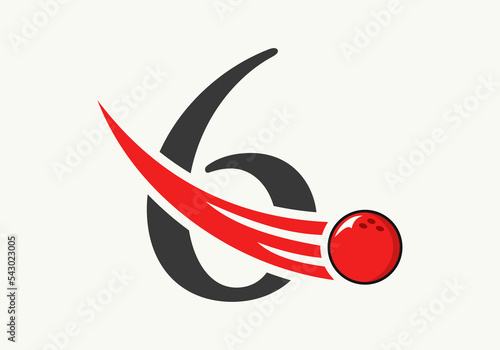 Letter 6 Bowling Logo. Bowling Ball Symbol With Moving Ball Vector Template