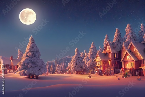 Fotografie, Obraz Generative AI 3D rendered winter snow scene cold and serene new for winter 2023
