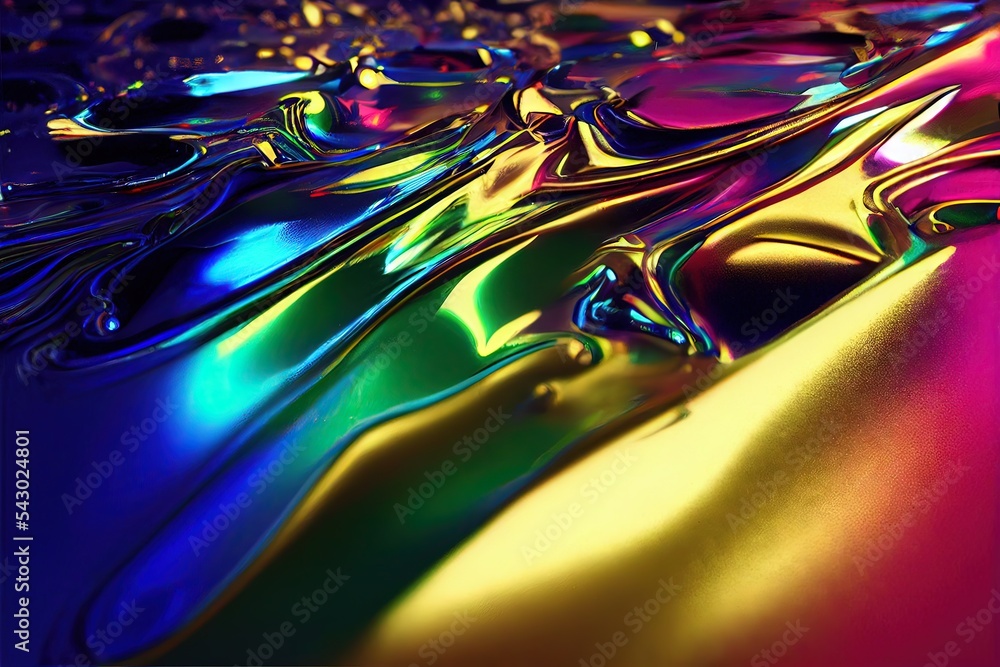 3D rendered computer generated image of a liquid metal rainbow. Bright