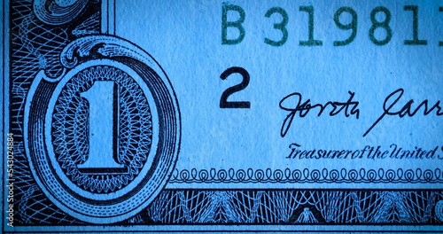 Картината върху платно Front side of a one dollar bill bearing the signature of the first president, George Washington, and the bill number