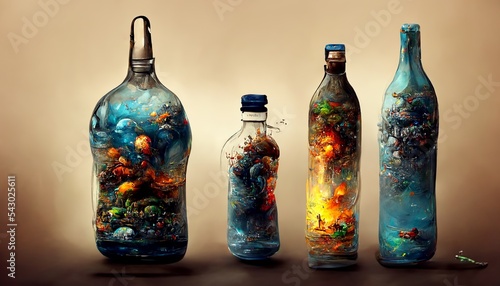 Magic world captured in three bottle design illustration