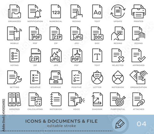 Set of conceptual icons. Vector icons in flat linear style for web sites, applications and other graphic resources. Set from the series - Documents and files. Editable stroke icon.