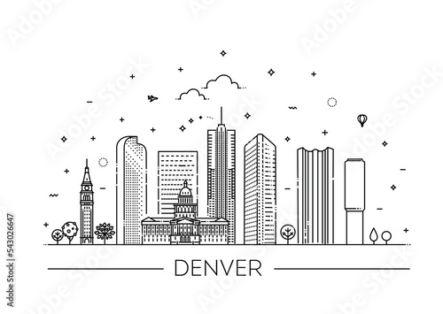Colorado, Denver, outline city vector illustration, symbol travel sights landmarks