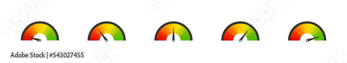 Speedometer rating gradient set icons. Arrow point scale speed symbol. Vector flat illustration for web