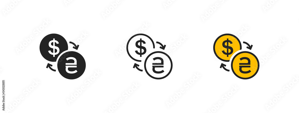 Currency exchange icon on white background. Hryvnia and dollar conversion. Money conversion concept. Financial element. Inflation, economic crisis symbol. Flat design.