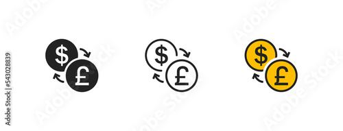 Currency exchange icon on white background. Pound sterling and dollar conversion. Money conversion concept. Financial element. Inflation, economic crisis symbol. Flat design.