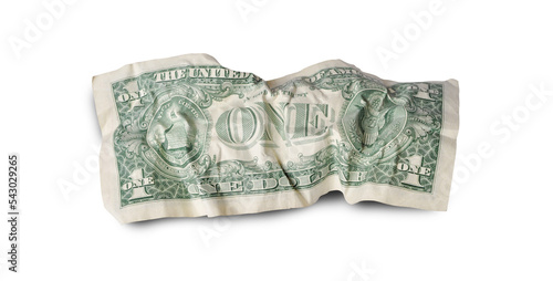 Back of crumpled one dollar banknote isolated