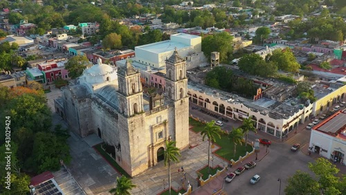 Aerial view of San Servacio Church, Valladolid, Yucatan. was built by Priest Francisco Hernandez on March 24, 1545. In 1705 it was demolished by appointment of Bishop Pedro de los Rios Reyes.