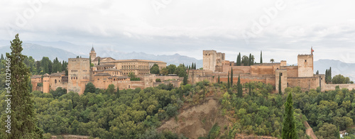 Full panoramic exterior at the Alhambra citadel, view Viewpoint San Nicolás, a palace and fortress complex located in Granada, Andalusia, Spain photo