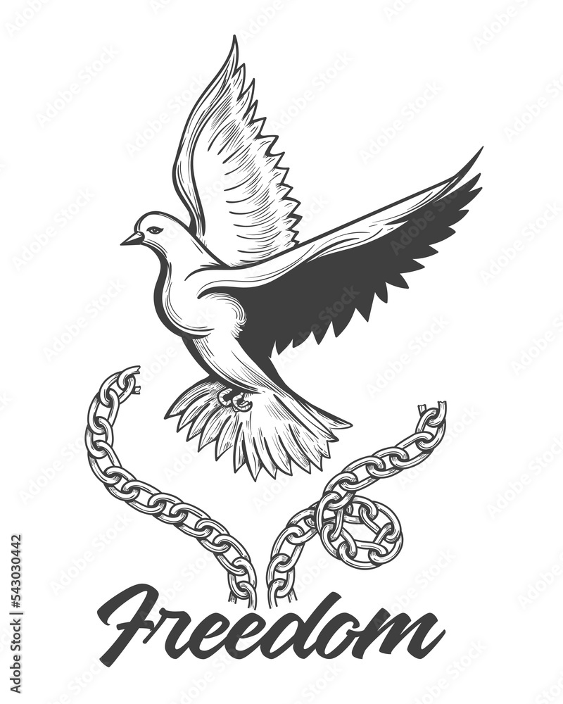 Fototapeta premium Flying Dove and Broken Chains Tattoo