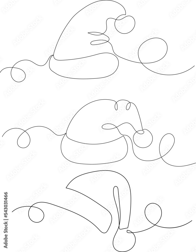 santa hat set one continuous line drawing, isolated, vector santa hat set one continuous line drawing, isolated, vector