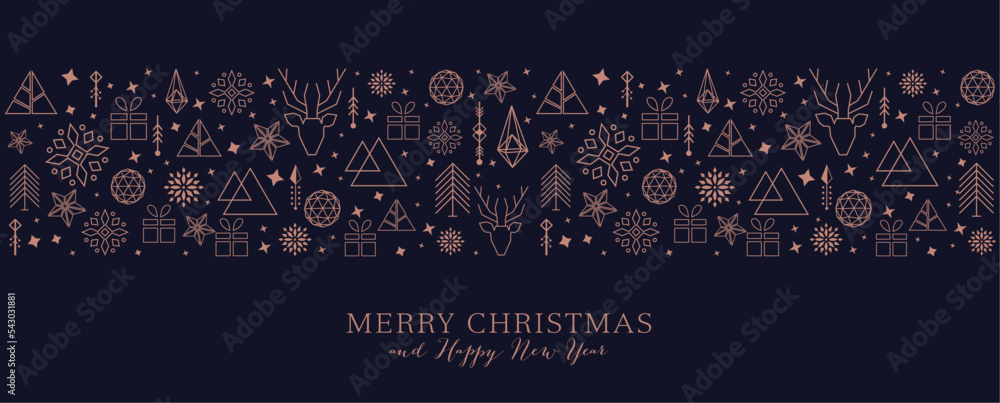 Christmas card with snowflake border vector illustration, Merry Christmas an happy new year - obrazy, fototapety, plakaty 