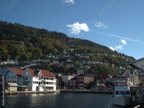 Bergen, Norway. View of historic buildings at Bryggen - Hanseatic Quay in Bergen, Norway. UNESCO World Heritage Site, bryggen