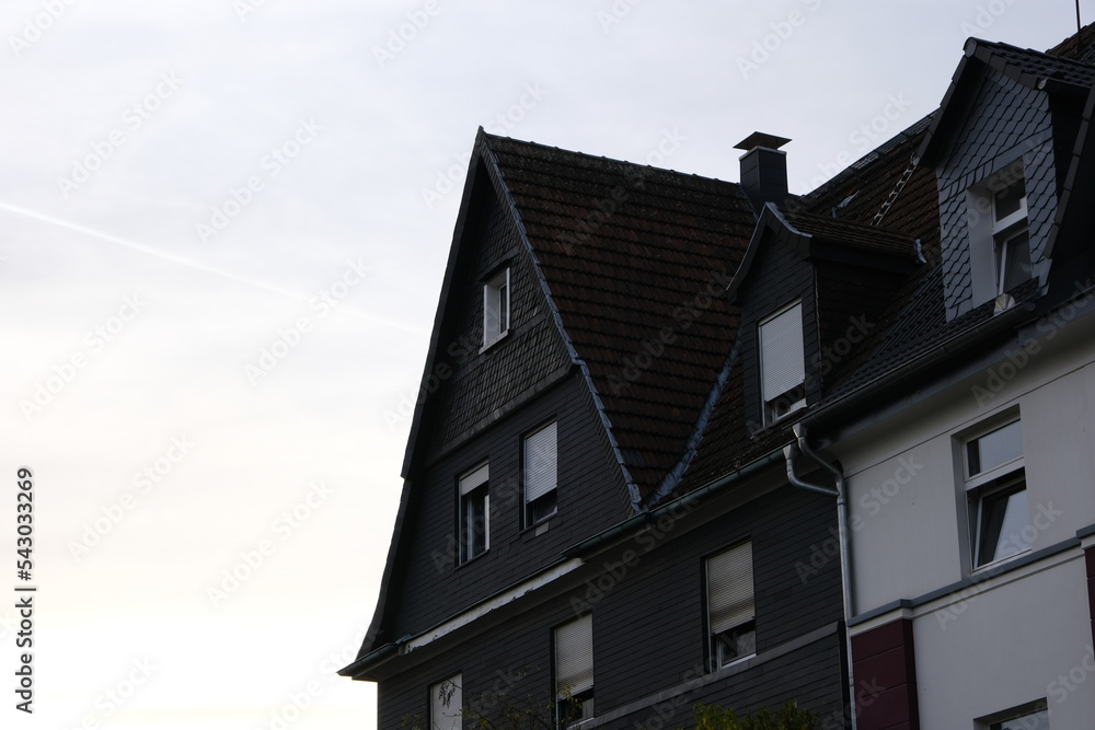 Old black building in Germany. Witch house