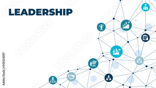 Leadership vector illustration. Banner with icons related to corporate company management