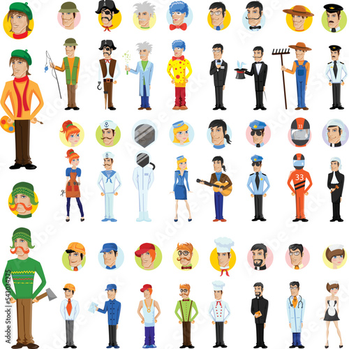 Collection of men and women people workers of various different occupations or profession wearing professional uniform set illustration.