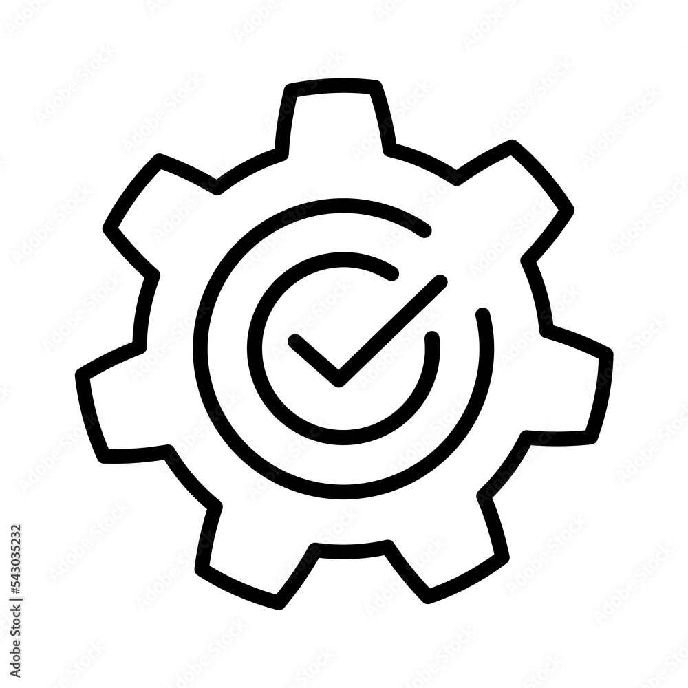 Cogwheel with check icon in flate Gear with tick in circle sign Successful process symbol on white Success sign with cog Update sign, technology, engine Vector illustration for graphic design, Web, UI Cogwheel with check icon in flate Gear with tick in circle sign Successful process symbol on white Success sign with cog Update sign, technology, engine Vector illustration for graphic design, Web, UI