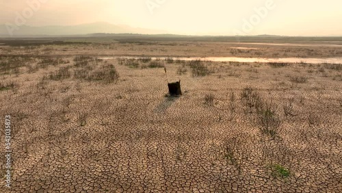 Climate crisis, Extreme hot weather turn lake and river to dry land on summer. photo