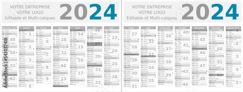 Calendrier 2024 14 mois au format 320 x 420 mm recto verso entièrement modifiable via calques et texte sans serif