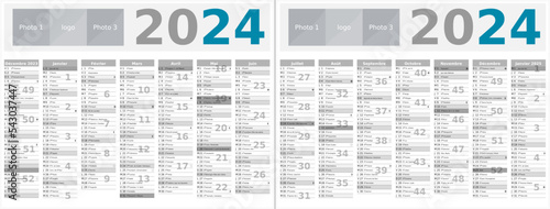 Calendrier 2024 14 mois au format 320 x 420 mm recto verso entièrement modifiable via calques et texte sans serif