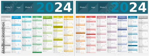 Calendrier 2024 14 mois au format 320 x 420 mm recto verso entièrement modifiable via calques et texte sans serif