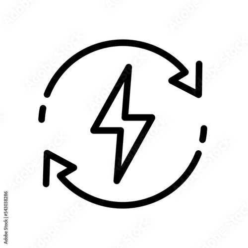 Backup power engine icon in flat style. Auto supply battery energy symbol isolated on white. Consumption voltage sustainable sign in black. Simple lightning bolt icon. Vector illustration for graphic 