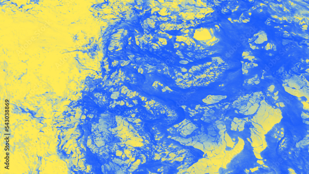 Blue and yellow blurred abstract panoramic background like marble, copy space